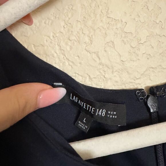 Lafayette 148 NY‎ V-Neck Flowy Maxi Dress Sz Large Deep Blue Short Sleeve - Picture 4 of 7